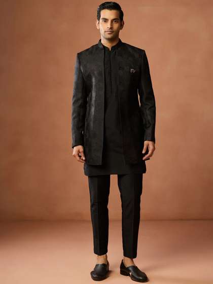KISAH Men
                          Embroidered Mandarin Collar Sherwani Set