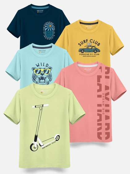 HELLCAT Boys Pack Of 5
                    Typography Printed Cotton T-shirt
