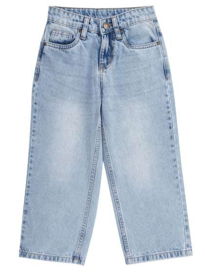 Cub McPaws Girls Wide
                    Leg Mid-Rise Light Fade Cotton Jeans