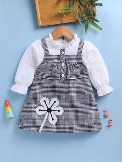 Toonyport Girls Checked
                    Ruffles Monochrome A-Line Dress
