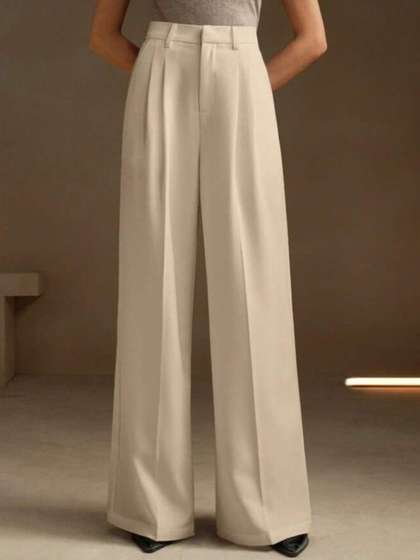 Next One Women Smart
                        Loose Fit High-Rise Easy Wash Pleated Korean
                        Trousers