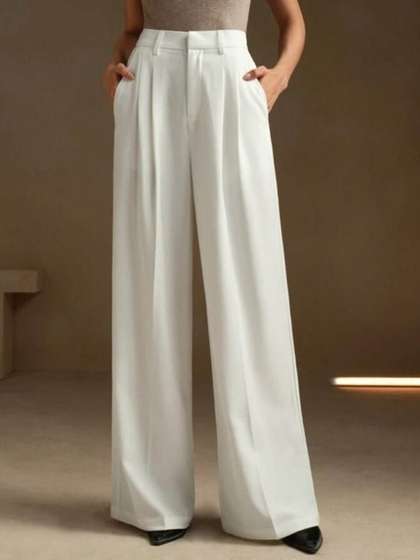 Next One Women Smart
                        Loose Fit High-Rise Easy Wash Pleated Korean
                        Trousers