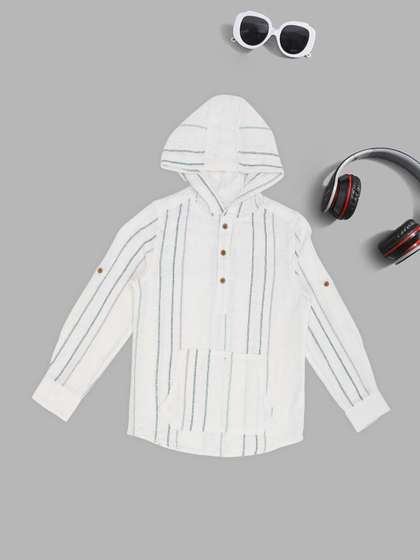 Pantaloons Junior Boys
                    Vertical Striped Hooded Pure Cotton Casual Shirt
