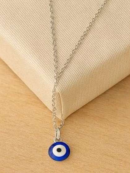 Adore Jewels Unisex
                        Evil Eye Enamelled Circular Pendant With Chain