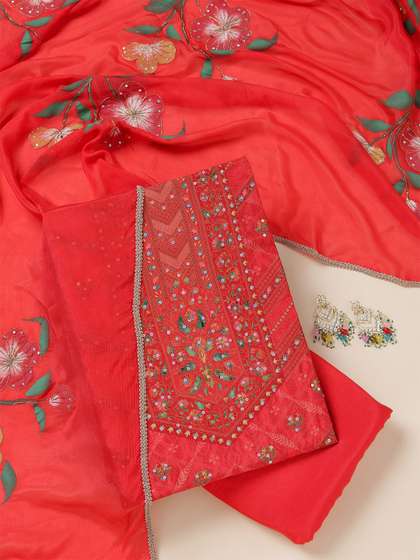 Koskii Women Printed
                        Beads And Stones Unstitched Dress Material