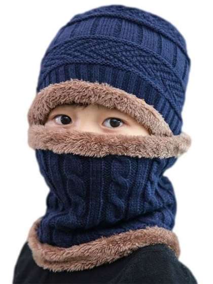 Gajraj Kids Woolen
                    Colourblocked Cap and Neck Scarf Set