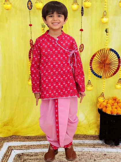 BownBee Boys Ethnic
                    Motifs Printed Cotton Kurta with Dhoti Pants