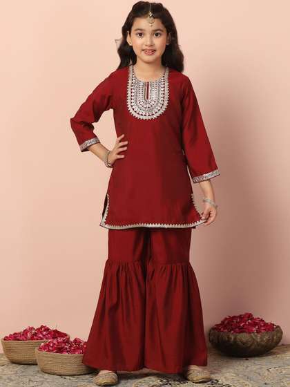 Sangria Girls
                    Embroidered Regular Chanderi Silk Kurta with
                    Sharara