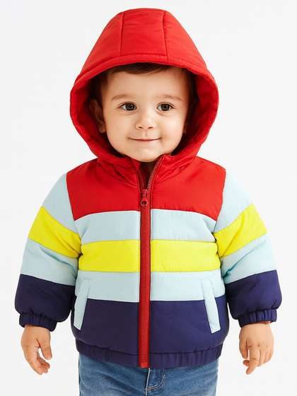 Nauti Nati Boys Hooded
                    Colourblocked Puffer Jacket