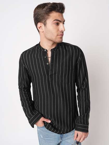 VASTRADO Striped Band
                      Collar Thread Work Pure Cotton Straight Kurta