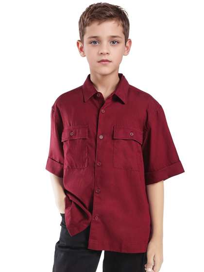 RARE ONES Boys Spread
                      Collar Regular Sleeves Oversized Fit Casual Shirt