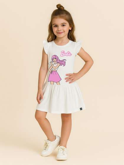 YK X Minute Mirth Girls
                    Barbie Print Flutter Sleeve Drop-Waist Dress