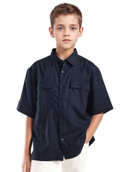 RARE ONES Boys Solid
                    Spread Collar Roll-Up Sleeves Boxy Fit Casual Shirt
