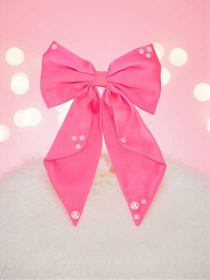 RIBBON CANDY Satin Bow
                    Embellished With Pearls Alligator Clip