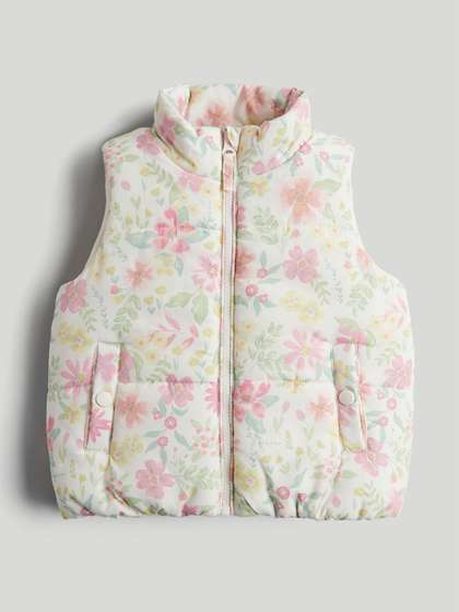 mothercare Girls Stand
                    Collar Floral Printed Puffer Jacket
