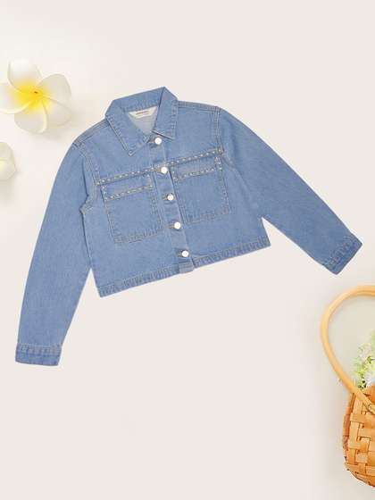 Pantaloons Junior Girls Spread Collar Solid Denim Jacket