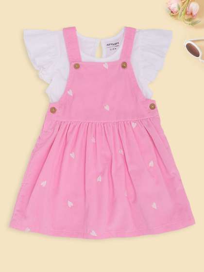 Pantaloons Baby Girls
                    Heart Embroidered Corduroy Pinafore & Ruffle
                    Dress With T-Shirt