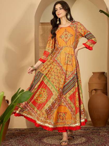 Sangria Ethnic
                        Motifs Printed Fit & Flare Dress