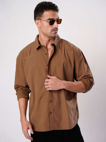 Bene Kleed Men Brown
                        solid full sleeves Cotton Oversize Casual Shirt
