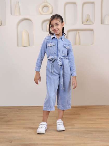SHORGUL Girls Collared
                    Denim Basic Jumpsuit with Belt