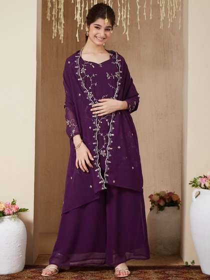 CurlyTales Girls
                    Georgette Embroidered Short Kurti Top and Plazzo Set
                    with Dupatta