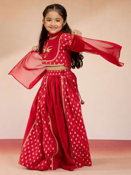 VASTRAMAY Girls
                        Woven Design Zari Ready to Wear Lehenga Choli
                        With Dupatta