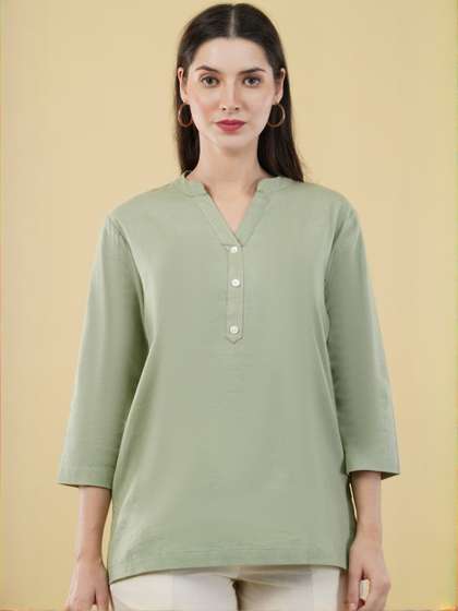 SKYTICK Women
                        Mandarin Collar Cotton Kurti