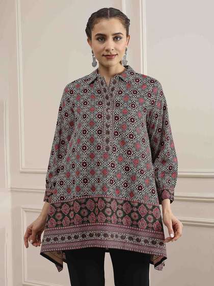 Biba Floral Printed
                        Mandarin Collar Straight Kurti
