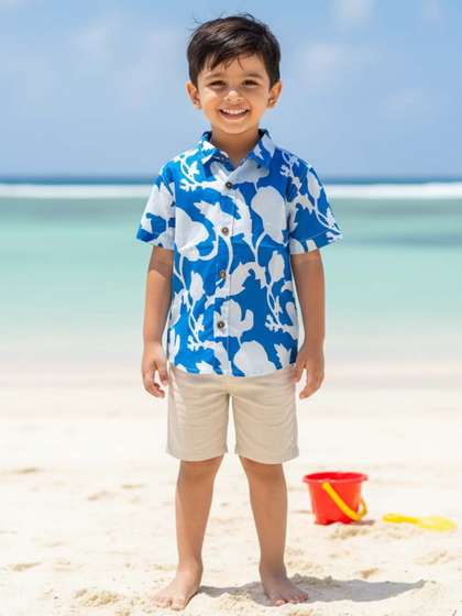 HERE&NOW Boys
                    Comfort Fit Floral Printed Spread Collar Cotton
                    Casual Shirt
