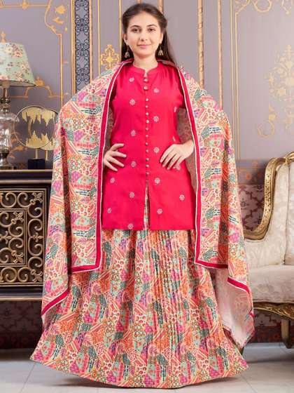 BAESD Girls Printed
                    Regular Pure Silk Kurta Set