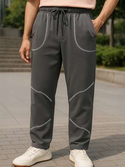 NOBERO Men Straight
                        Fit Contrast Stitch Cotton Joggers