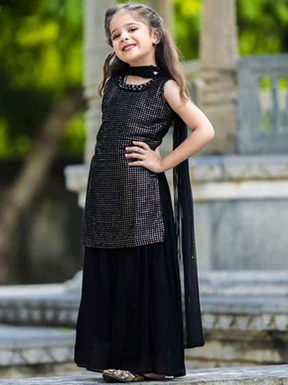Sangria Girls
                          Black Embroidered Poly Georgette Regular
                          Casual Sequinned Clothing Set