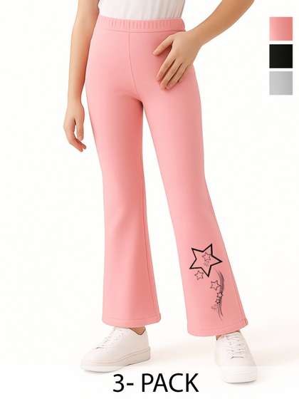 EZEE SLEEVES Girls Pack
                    Of 3 Printed Regular Fit Mid Rise Trousers