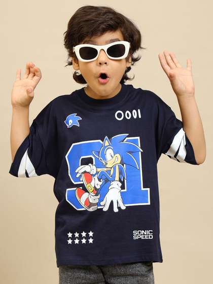 Kids Ville Boys
                    Oversized Sonic Modern Printed Pure Cotton T-Shirt