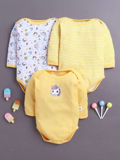 BUMZEE Girls Pack Of 3
                    Printed Cotton Bodysuits