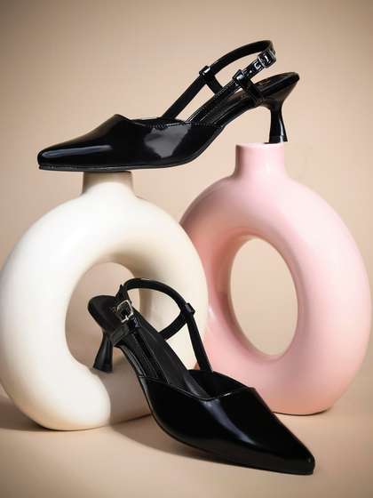 Froh Feet Solid
                          Pointed Toe Kitten Heel Sandals with Buckles