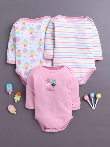 BUMZEE Girls Pack Of 3
                    Pure Cotton Bodysuit