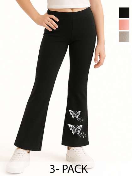 EZEE SLEEVES Girls Pack
                    Of 3 Printed Bootcut Mid Rise Trousers