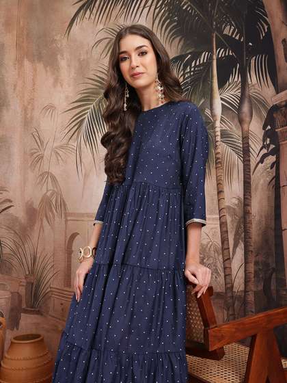 Sangria Polka Dots
                        Fit and Flare Midi Ethnic Dress