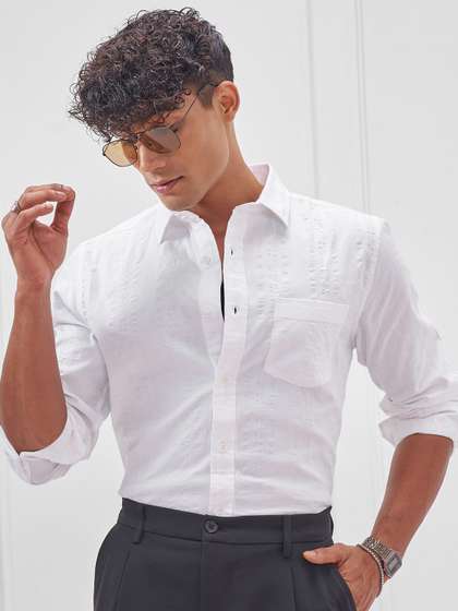 HIGHLANDER Men
                          Textured Spread Collar Formal Shirt