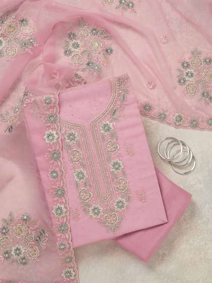 Koskii Women Floral
                        Embroidered Organza Beads And Stones Unstitched
                        Dress Material