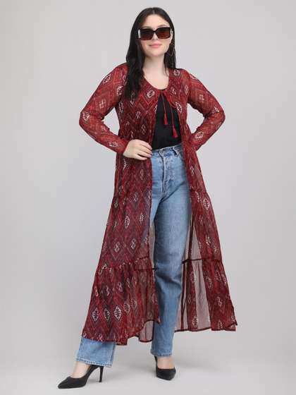 AB Collection
                        Printed V-Neck Longline Shrug