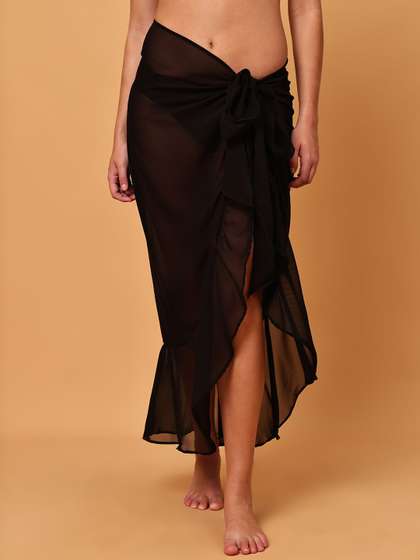 Blissence Women
                        Black Long Frill Sarong Skirt
