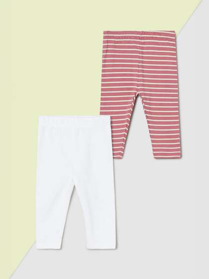 max Infant Girls Pack Of
                    2 Striped Pure Cotton Ankle-Length Leggings