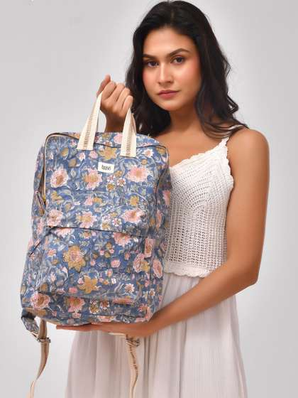 Taavi Women Floral
                        Block Printed Canvas College Backpack