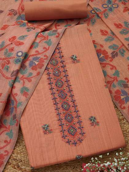 Soch Floral Printed
                        Thread Work Chanderi Unstitch Dress Material