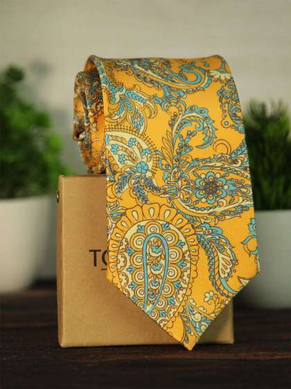 Tossido Men Mustard
                    & Green Printed Broad Tie