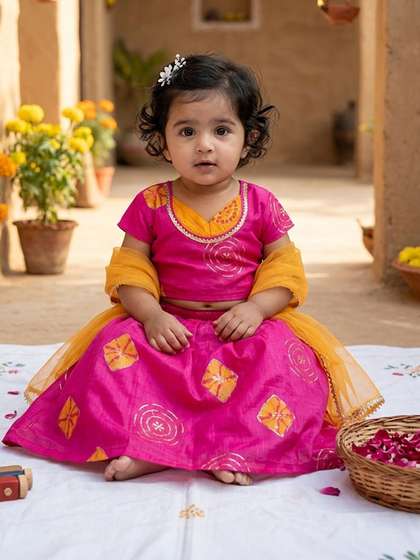 Sangria Girls Printed
                    Pure Cotton Flared Lehenga Choli With Dupatta