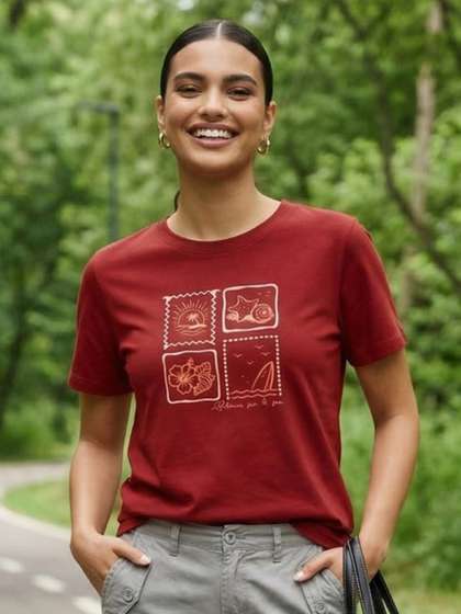 NOBERO Women Pure
                        Cotton Typography Printed T-shirt