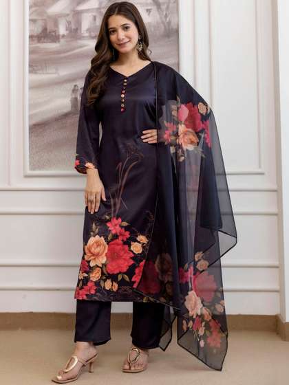 KALINI Women
                          Floral Printed Regular Kurta with Trousers
                          & With Dupatta